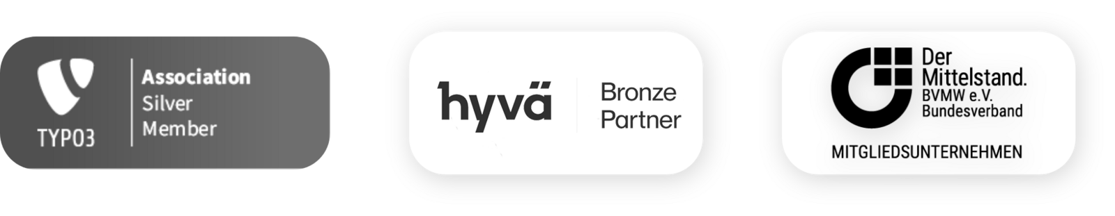 TYPO3 Silver Member, Adobe Solutions Partner, BVMW Mitgliedsunternehmen